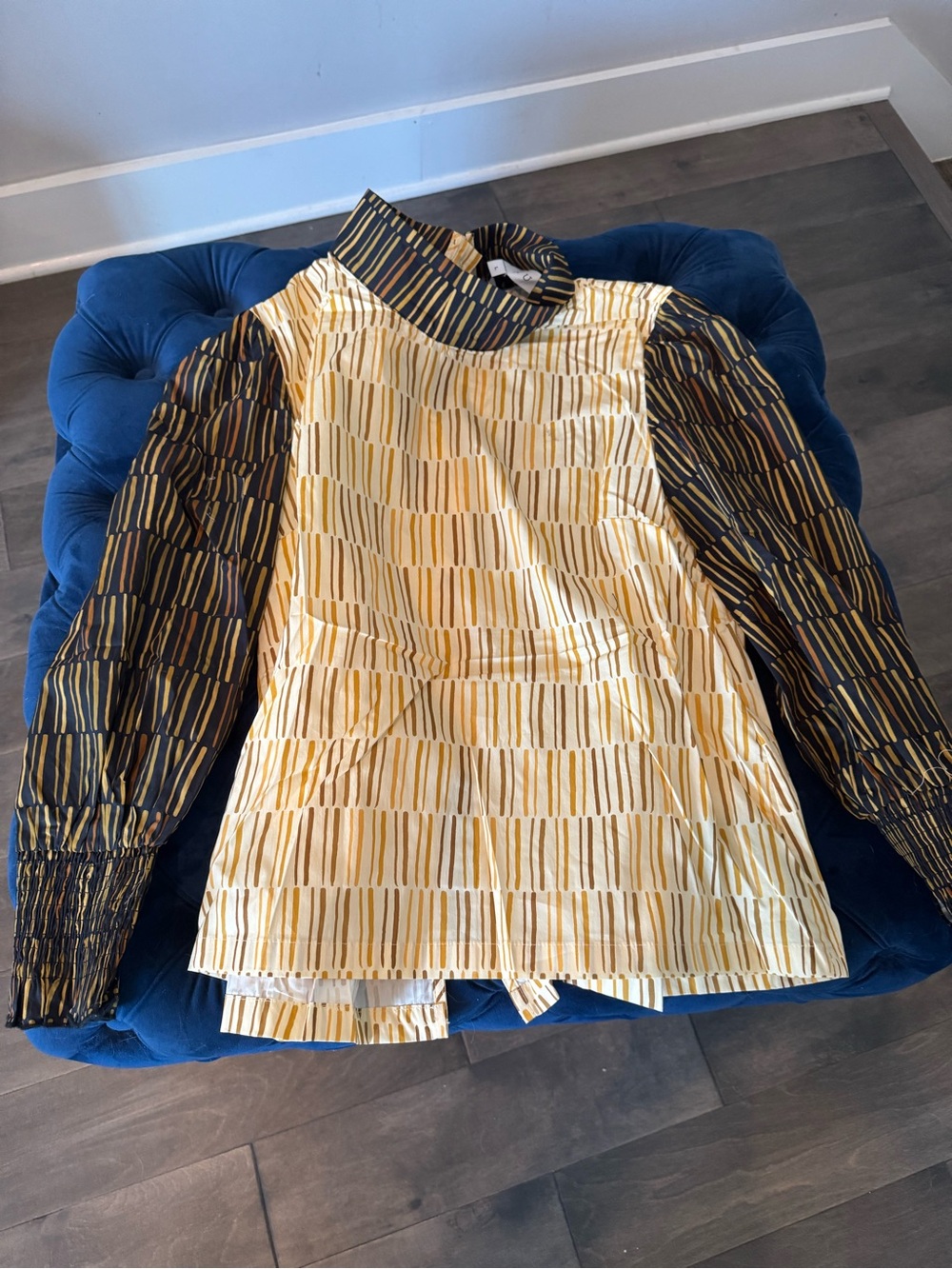 Buru Matchstick Women's Two-Tone Yellow Patterned Long-Sleeve Top